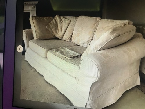 Cream brocade three - three, seater